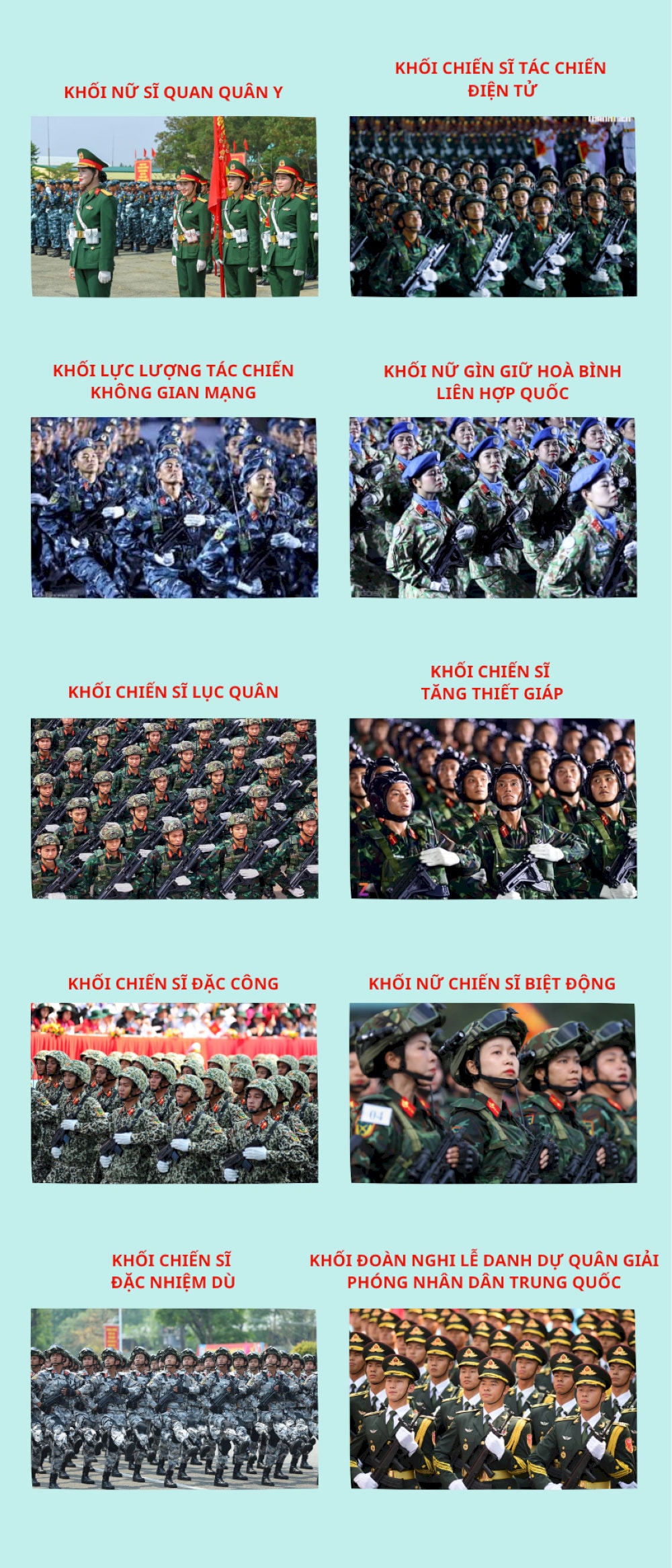 Các khối diễu binh